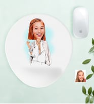 BK Gift Kişiye Özel Bayan Model Karikatürlü Bilek Destekli Mouse Pad (Beyaz)