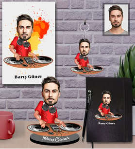 Kişiye Özel Dj Karikatürlü 5 li Hediye Seti Bay-1