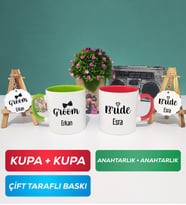 İkili Yeşil Kırmızı Damat Kupa Bardak Anahtarlık
