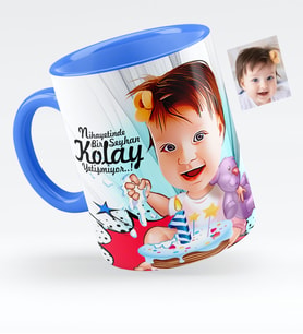 BK Gift Kişiye Özel Bebek Doğum Günü Karikatürlü Mavi Kupa Bardak  2