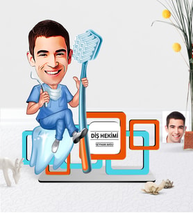 BK Gift Kişiye Özel Bay Diş Hekimi Karikatürlü 3D Ahşap Masa İsimliği - 2