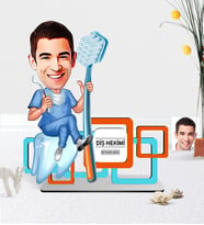 BK Gift Kişiye Özel Bay Diş Hekimi Karikatürlü 3D Ahşap Masa İsimliği - 2