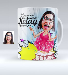 BK Gift Kişiye Özel Bayan Doğum Günü Karikatürlü Beyaz Kupa Bardak  1