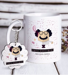 BK Gift Kişiye Özel Kimya Öğretmeni Beyaz Kupa ve Anahtarlık Hediye Seti-3 (Model 1)