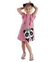 Panda Fırfır Detaylı Kız Çocuk Elbise (Pembe)