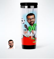 BK Gift Kişiye Özel Bay Futbolcu Yeşil Beyaz Karikatürlü Çelik Termos Bardak  1