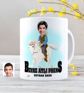 BK Gift Kişiye Özel Beyaz Atlı Prens Karikatürlü Kupa Bardak - 3