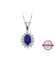 Sirius Pırlanta ve Oval Safir Taşlı Anturaj Kolye 0704P0163