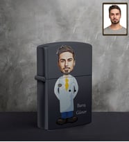 Kişiye Özel Doktor Karikatürlü UV Baskılı Siyah Benzinli Çakmak Bay-2