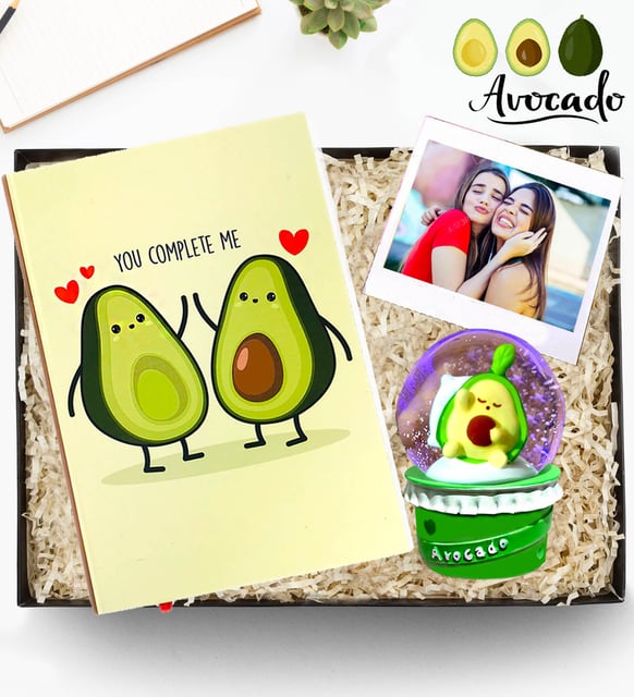 Kişiye Özel Fotoğraflı Avokado Defter & Avakado Işıklı Kar Küresi Kutulu Hediye