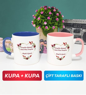 İkili Sevgiliye Sevgililer Günü Hediyesi 13 Kupa Bardak Lacivert Pembe