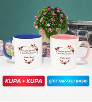 İkili Sevgiliye Sevgililer Günü Hediyesi 13 Kupa Bardak Lacivert Pembe