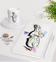 BK Gift Kişiye Özel Çellist Beyaz Defter Kalem Türk Kahvesi Fincanı Seti-2 (Model 1)