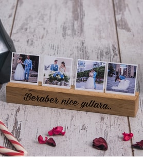 Yıldönümü Hediyesi Dört Fotoğraflı Ahşap Stand