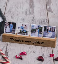 Yıldönümü Hediyesi Dört Fotoğraflı Ahşap Stand
