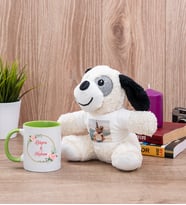 İki İsimli Çiftlere Özel Yeşil Kupa Bardak ve Peluş Köpek