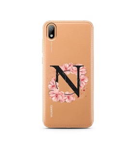 Pembe Çiçekli Harf Tasarım Süper Şeffaf Silikon Telefon Kılıfı Huawei Y5 2019 N-