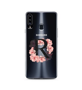Pembe Çiçekli Harf Tasarım Süper Şeffaf Silikon Telefon Kılıfı Samsung A20s R-Ha