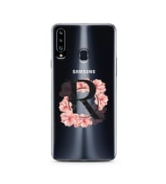Pembe Çiçekli Harf Tasarım Süper Şeffaf Silikon Telefon Kılıfı Samsung A20s R-Ha