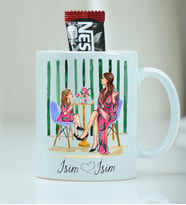 Kişiye Özel Kupa Bardak Anne ve Kız Desenli - Nescafe Hediyeli