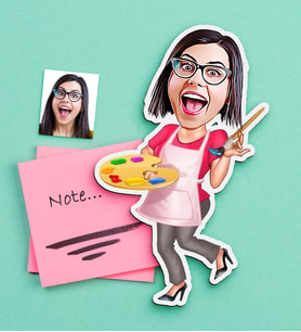 BK Gift Kişiye Özel Bayan Ressam Karikatürlü Ahşap Magnet (Çok Renkli)