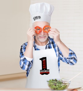 BK Gift Kişiye Özel 1. Sınıf Baba Erkek Mutfak Önlüğü ve Aşçı Şapkası Seti (Beyaz)