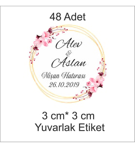 48'li 3 cm*3 cm Yuvarlak, Nişan, Kına, Düğün Etiketi (Yapışkan)