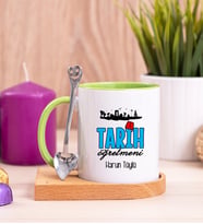 Tarih Öğretmeni Ahşap Altlıklı Yeşil Kupa Bardak