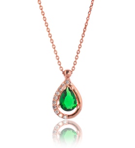 Zümrütlü Beyaz Safir Kolye - Rose