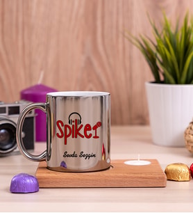 Spiker Ahşap Altlıklı Mumlu Silver Kupa Bardak