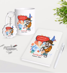 BK Gift Kişiye Özel Resim Öğretmeni Kupa Anahtarlık Beyaz Defter Kalem Hediye Seti-1 (Model 1)