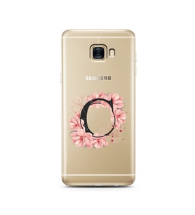 Pembe Çiçekli Harf Tasarım Süper Şeffaf Silikon Telefon Kılıfı Samsung C7   C-Ha