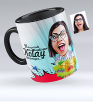 BK Gift Kişiye Özel Bayan Diyetisyen Karikatürlü Siyah Kupa Bardak  1