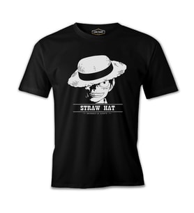 One Piece - Luffy Straw Hat 2  Siyah Erkek Tshirt