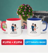 İkili Sevgiliye Hediye Bir Ömür Sevgililer Günü Hediyesi Kupa Bardak Kırmızı Lacivert