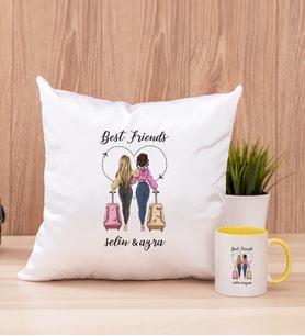 Best Friends Kare Yastık ve Sarı Kupa Bardak