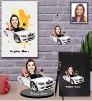 Kişiye Özel Sürücü Karikatürlü 5 li Hediye Seti Bayan-2