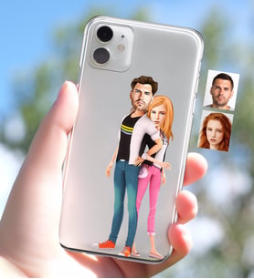 BK Gift Kişiye Özel Sevgililer Karikatürlü iPhone 11 İnce Şeffaf Silikon Telefon Kapağı-39 (Beyaz)