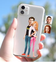BK Gift Kişiye Özel Sevgililer Karikatürlü iPhone 11 İnce Şeffaf Silikon Telefon Kapağı-39 (Beyaz)
