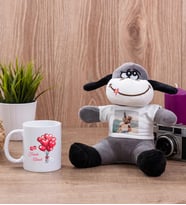 Sevgililere Özel Balon Tasarım Beyaz Kupa Bardak ve Peluş Eşek