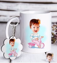 BK Gift Kişiye Özel Bebek Karikatürlü Beyaz Kupa ve Anahtarlık Hediye Seti-4 (Model 1)