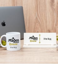 Maden Teknolojisi Öğretmeni Beyaz Kupa Bardak Ve Masa İsimliği Hediye Seti