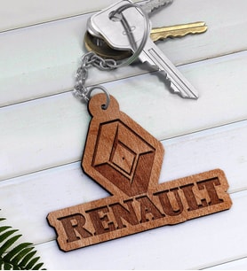 Renault Logolu Ahşap Anahtarlık-1 (Beyaz)