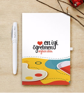 BK Gift Kişiye Özel En İyi Öğretmen Beyaz Defter ve Kalem Hediye Seti-4
