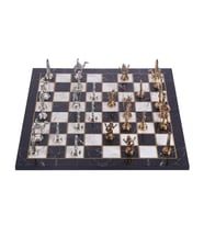 Metal Mısır Satranç Takımı Parlak ve Katlanır Mermer Desenli MDF Ahşap Satranç Tahta (43x43 cm.)