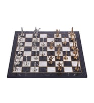 Metal Mısır Satranç Takımı Parlak ve Katlanır Mermer Desenli MDF Ahşap Satranç Tahta (43x43 cm.) (Çok Renkli)
