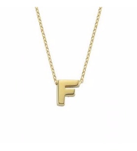 Zincirli Altın F Harf Taşsız Kolye (Sarı)