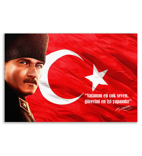''Güner Ofis'' Atatürk Tablosu Deri Üzerine Kanvas Tablo 80x130