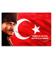 ''Güner Ofis'' Atatürk Tablosu Deri Üzerine Kanvas Tablo 80x130