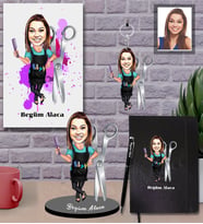 Kişiye Özel Kuaför Bayan Karikatürlü 5 li Hediye Seti  Mod-3